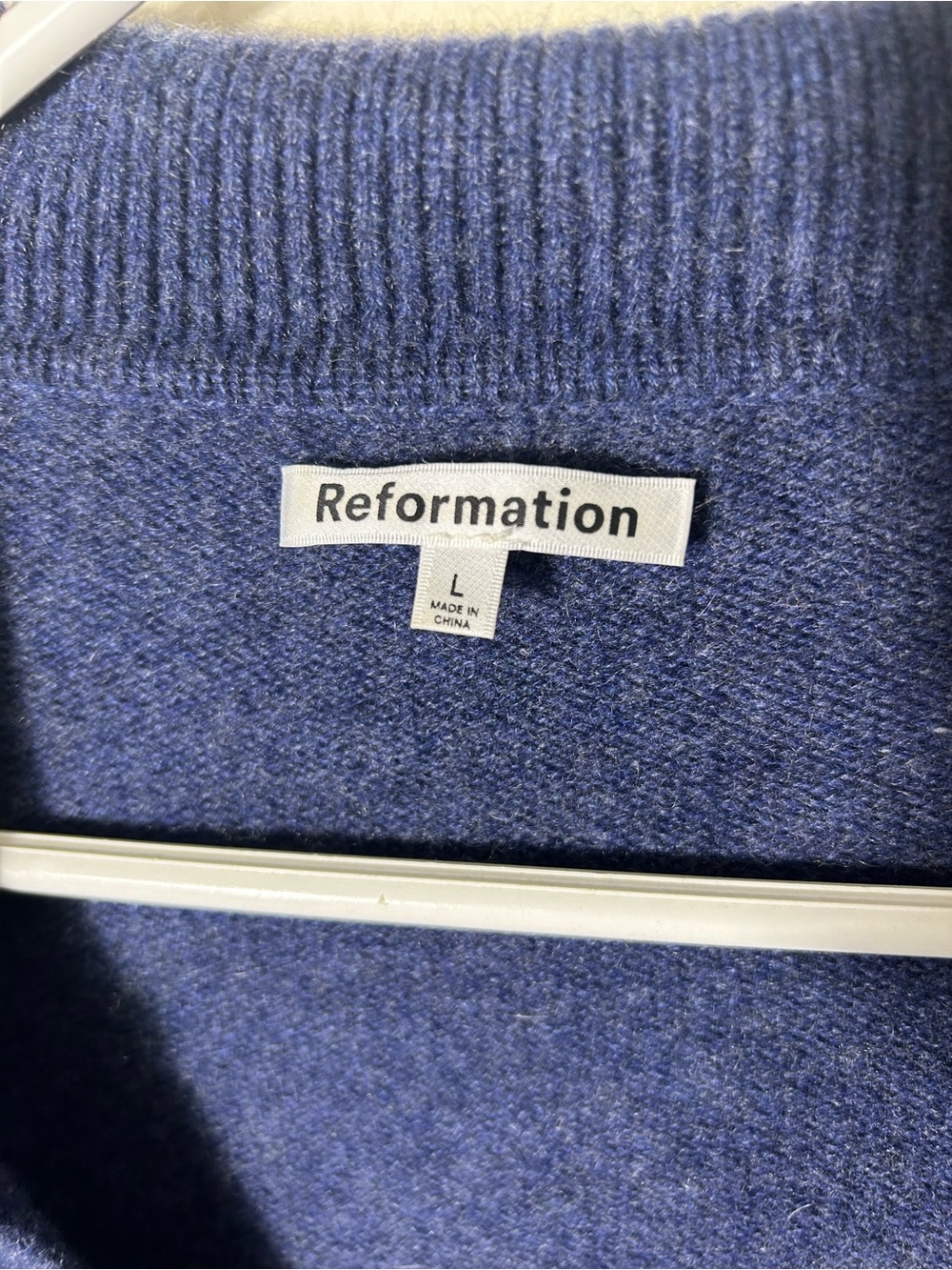 Reformation blue sawyer 100% cashmere collared sweater womens L rare - Picture 8 of 9